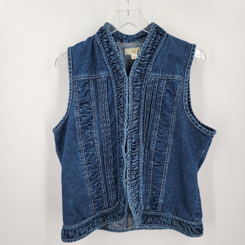 Passports Denim Vest Womens XL Blue Textured Trim Hook and Eye Closure Vintage - Picture 6 of 14